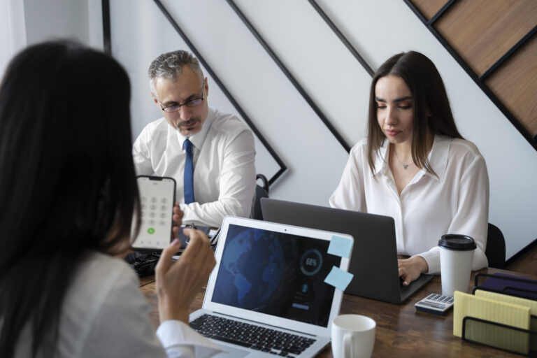 Business process outsourcing analysis team having a discussion