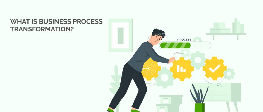 A picture showing how business process transformation works, using arrows and flowcharts.